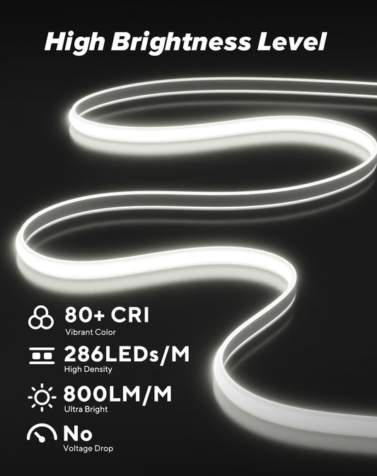 110V Ultra Bright-COB LED Neon Rope Light, 6000K Cool White 800Lumens/M