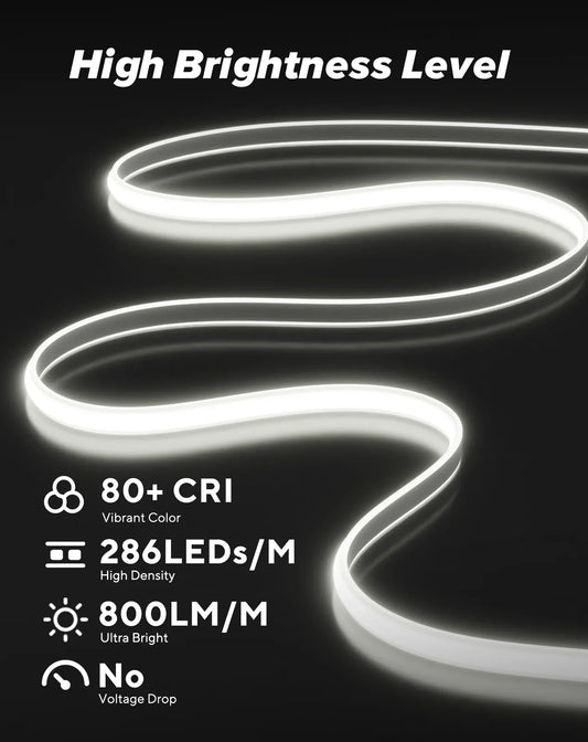 110V Ultra Bright-COB LED Neon Rope Light, 6000K Cool White 800Lumens/M