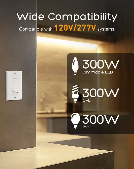 Flicker Free Slient ELV Slide Dimmer Switch Pack, compatlible with 120V/277V systems