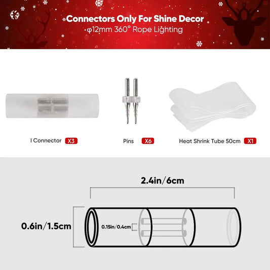 Connector Pack For 110V Candy Cane LED Rope Light and Patriotic Rope Light - Shine Decor