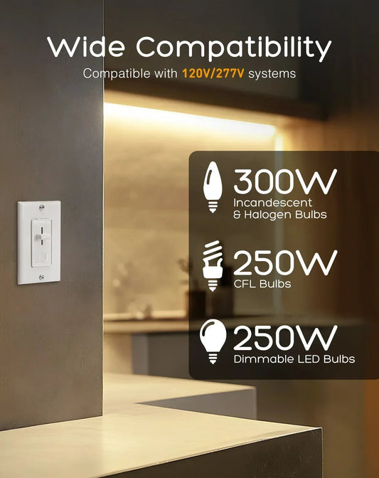 ELV Slide Dimmer Light Switch Pack Wall Plate Included UL Listed - Shine Decor