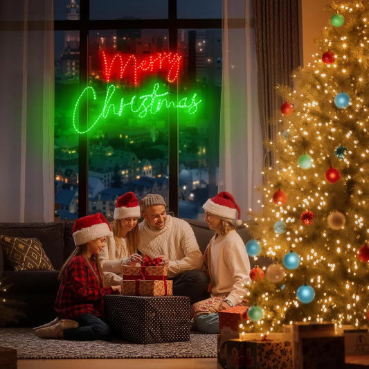 Motif Sign Red and Green Merry Christmas Sign Plug in Motif Christmas Light - Shine Decor