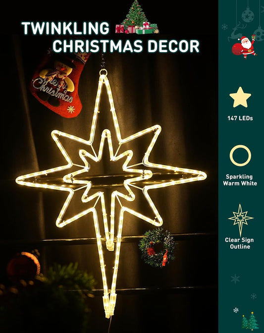 Large Star of Bethlehem Warm White Plug In Motif Christmas Light showing video