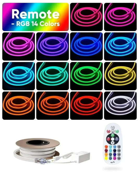 120V Eco RGB LED Neon Rope Light, IP65 Long Lasting Bright Remote Control - Shine Decor
