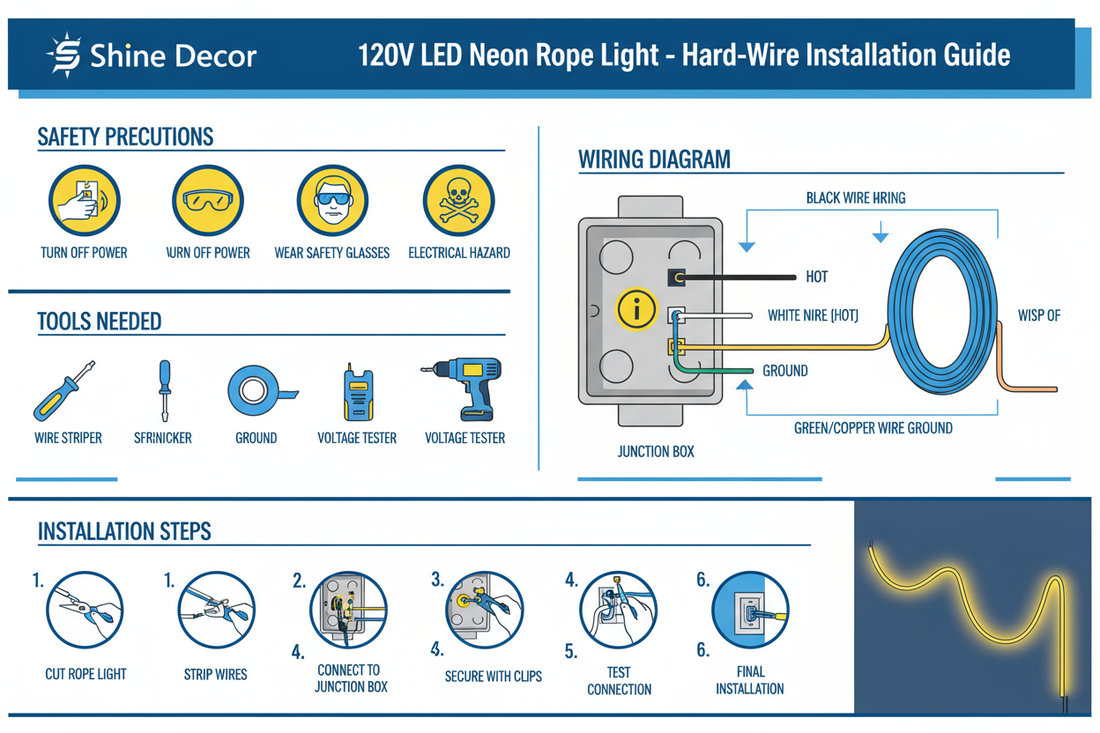 Shine Decor 120V LED neon rope light Hard-Wire install manual