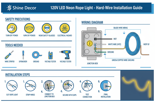 Shine Decor 120V LED neon rope light Hard-Wire install manual