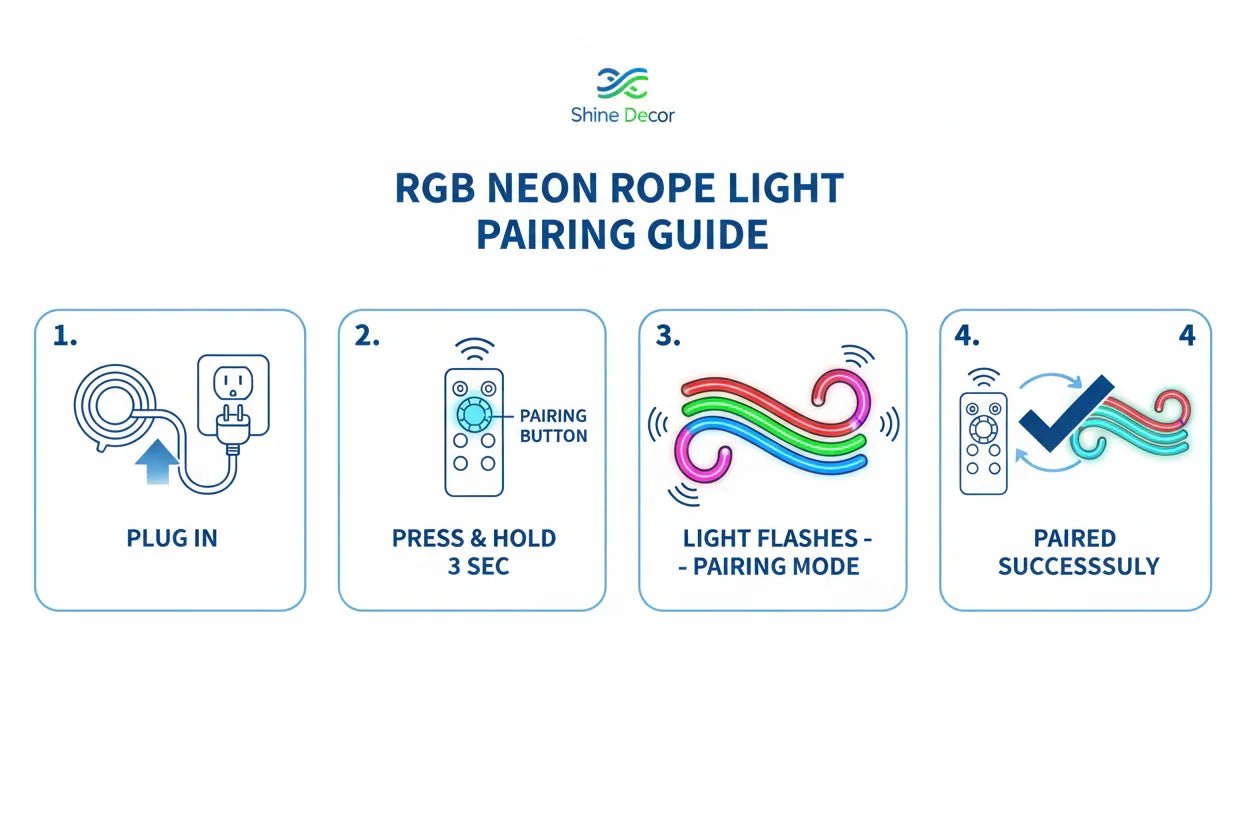 Shine Decor 120V RGB Neon Rope Light Remote Pairing Instructions