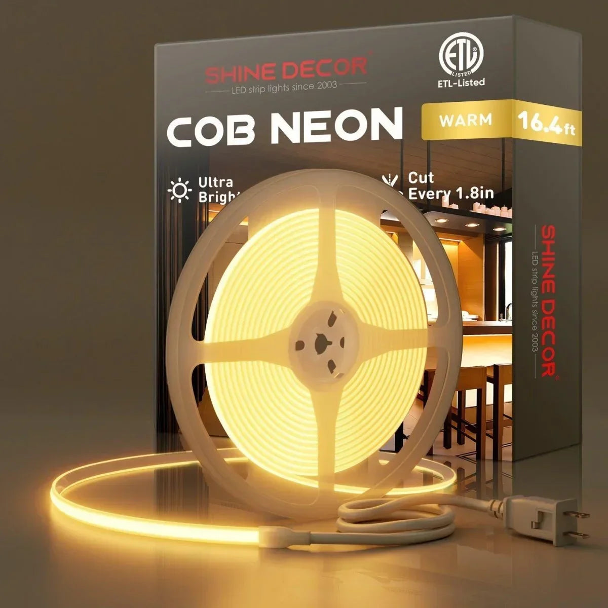 Brightest 120V COB LED Neon Rope Light-Driver free, Max Run 164ft - Shine Decor