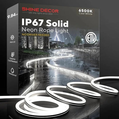 120V IP67 Outdoor White LED Neon Rope Light, Flexible, Driverless