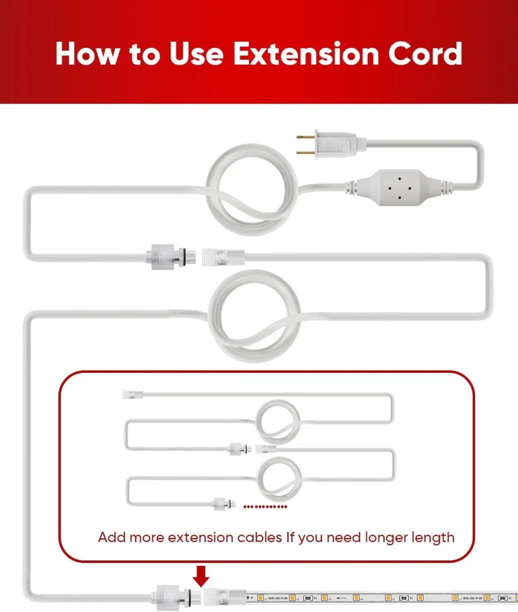 10FT Extended Middle Wire for Male-to-Female Single LED Neon Rope Lights and RGB neon - Shine Decor