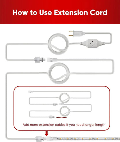 10FT Extended Middle Wire for Male-to-Female Single LED Neon Rope Lights and RGB neon - Shine Decor