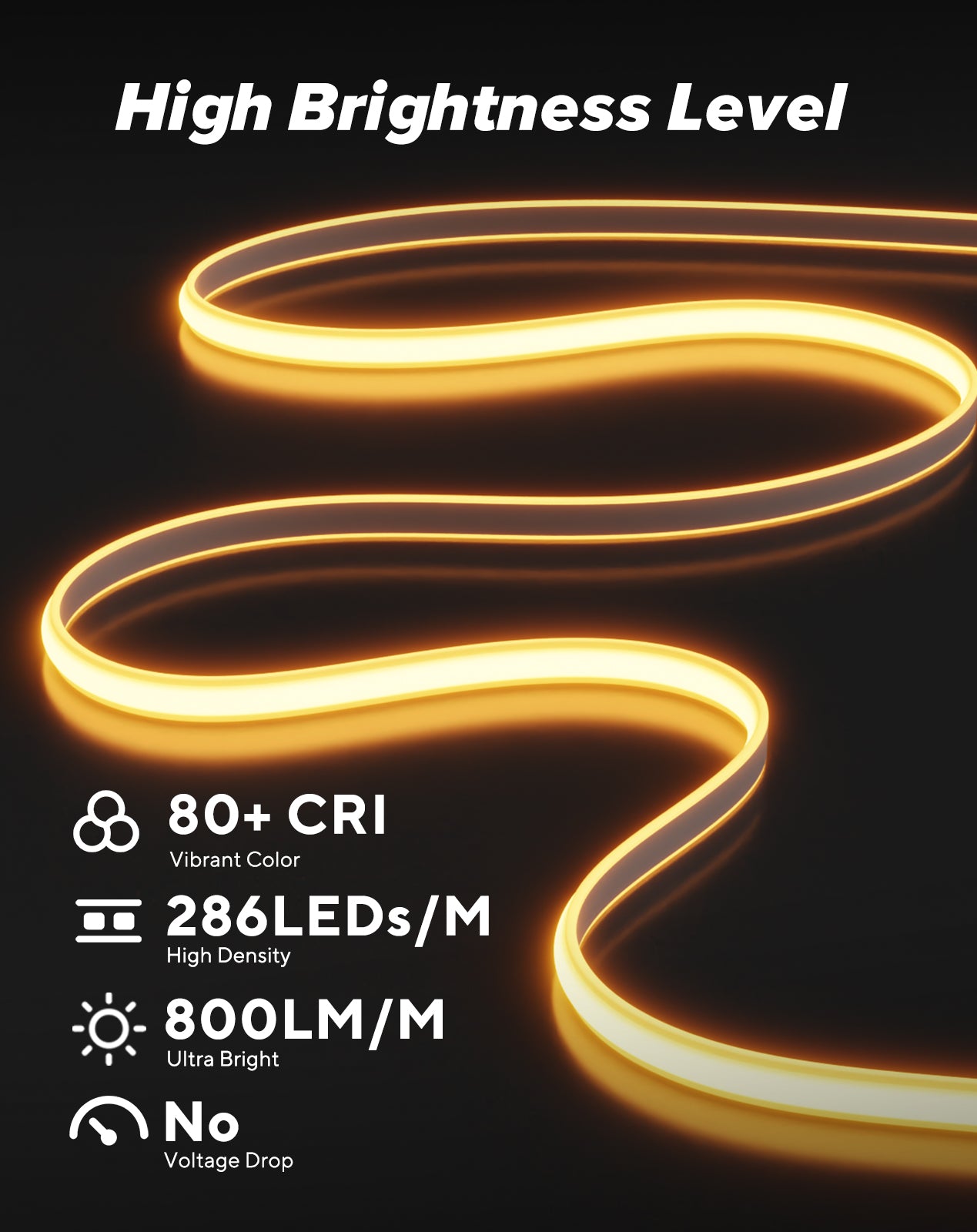 110V Ultra Bright-COB LED Neon Rope Light, 2800K Warm White 800Lumens/M