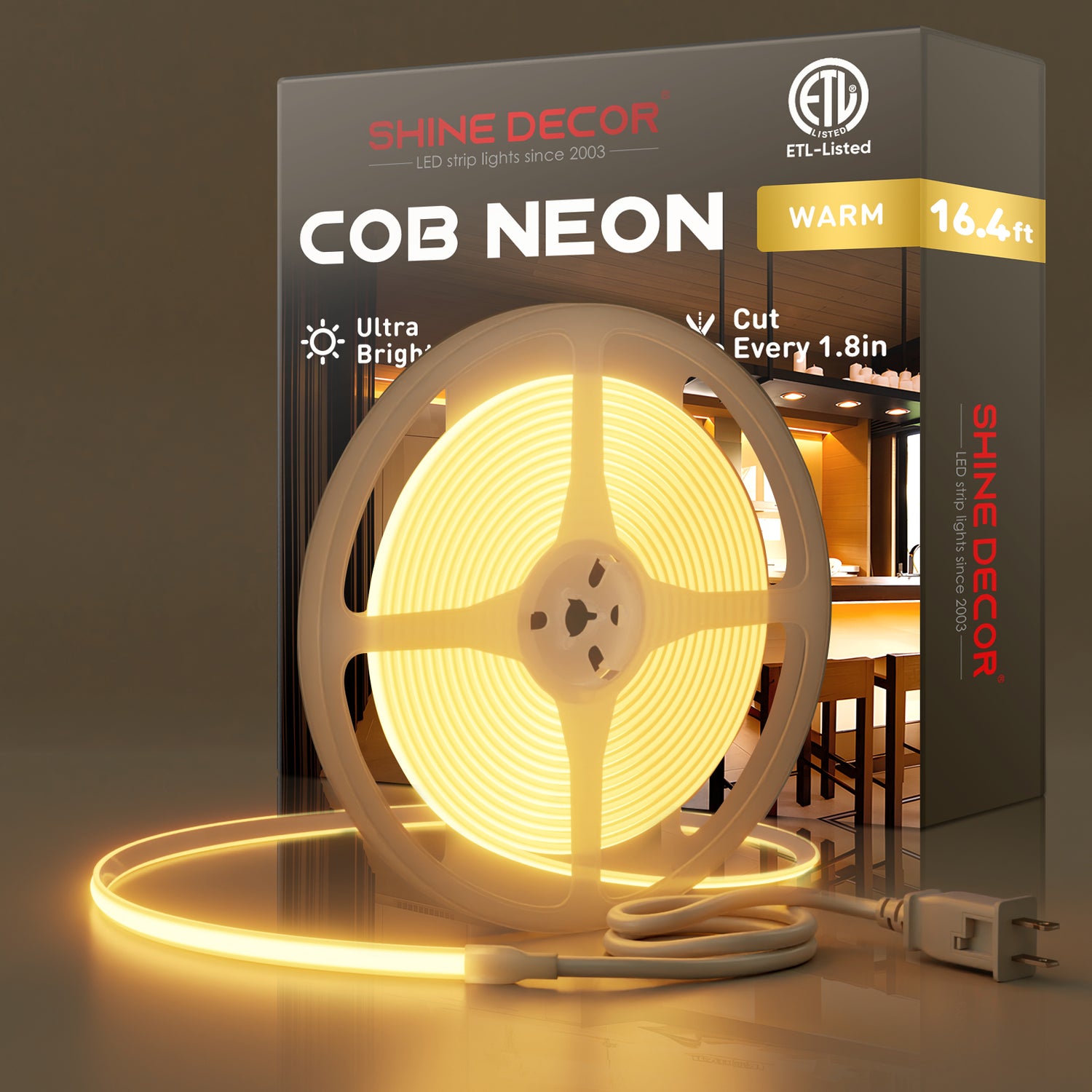 110V Ultra Bright-COB LED Neon Rope Light, 2800K Warm White 800Lumens/M