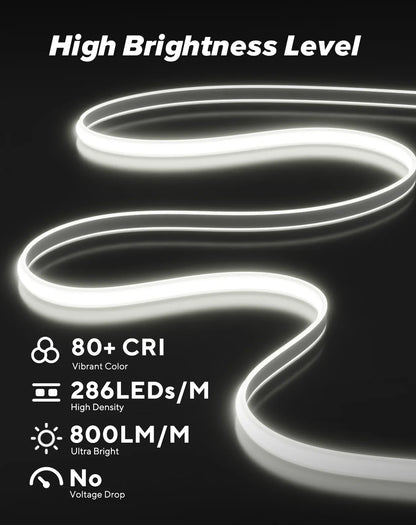 Driverless COB LED Neon Rope Light IP65, 120V ETL-Listed, 800 lm/m, 6000K