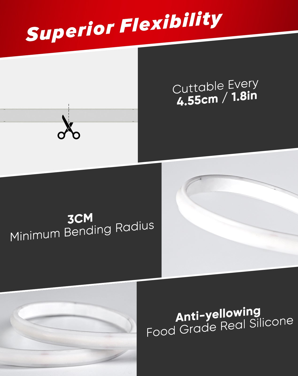 110V Ultra Bright-COB LED Neon Rope Light, 2800K Warm White 800Lumens/M