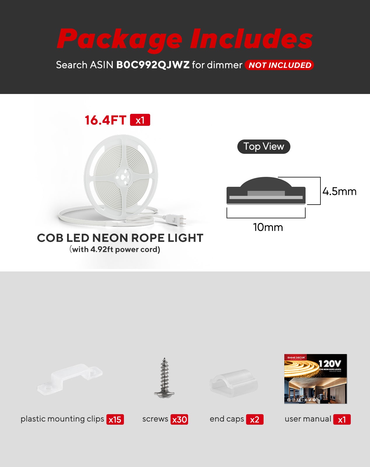 110V Ultra Bright-COB LED Neon Rope Light, 2800K Warm White 800Lumens/M