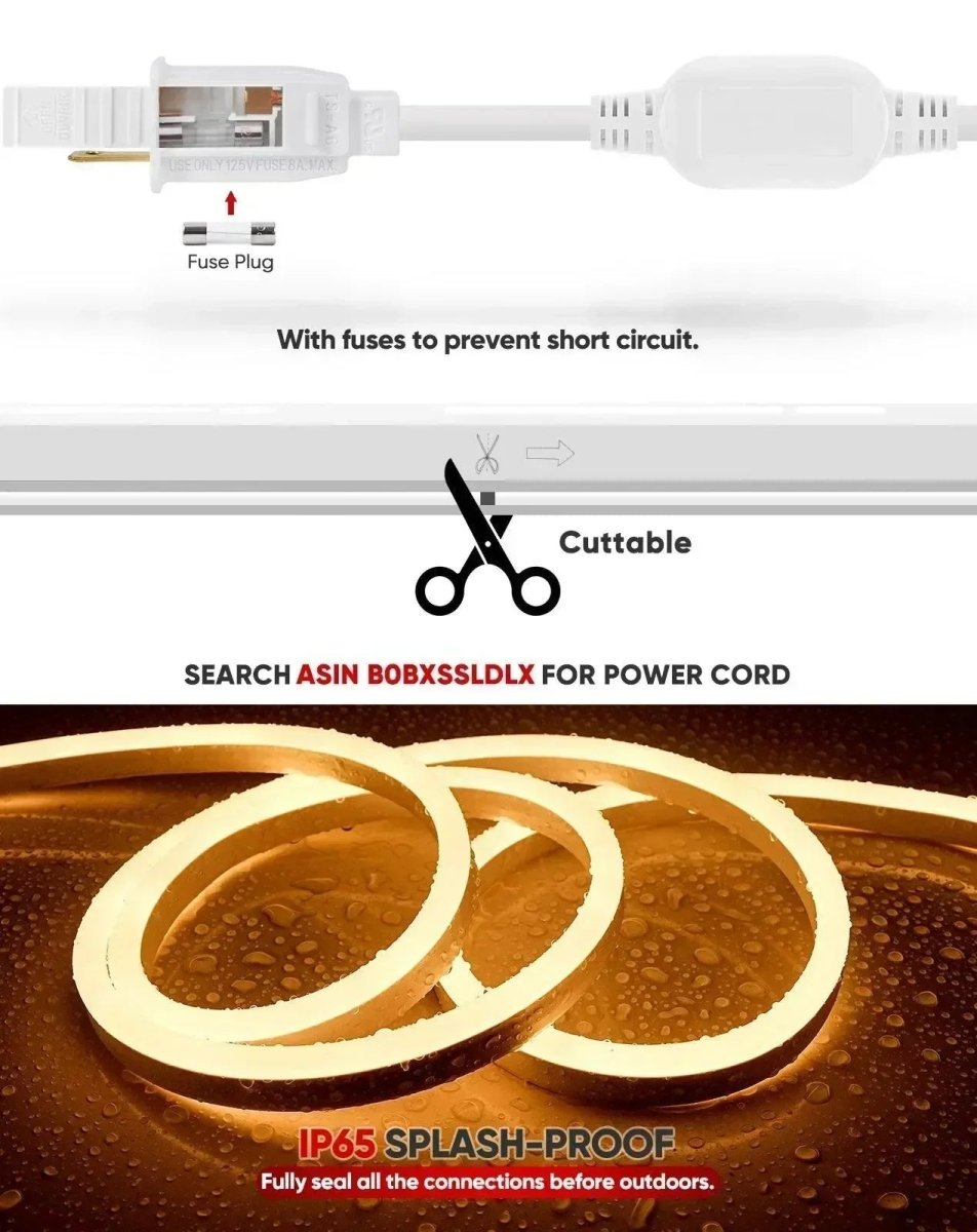 110V Bright Flexible LED Neon Rope Light, 2500K Warm White 226Lumens/M - Shine Decor