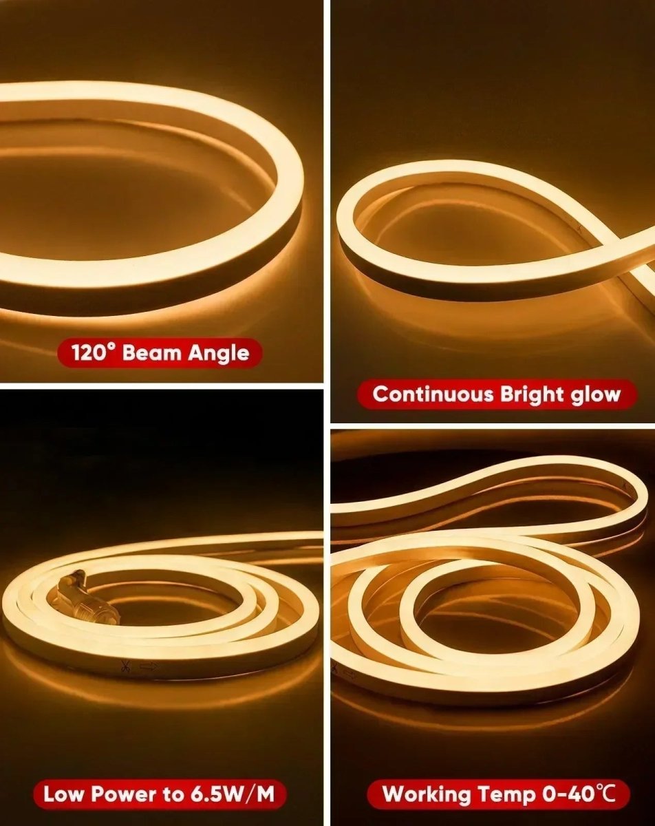 110V Bright Flexible LED Neon Rope Light, 2500K Warm White 226Lumens/M - Shine Decor