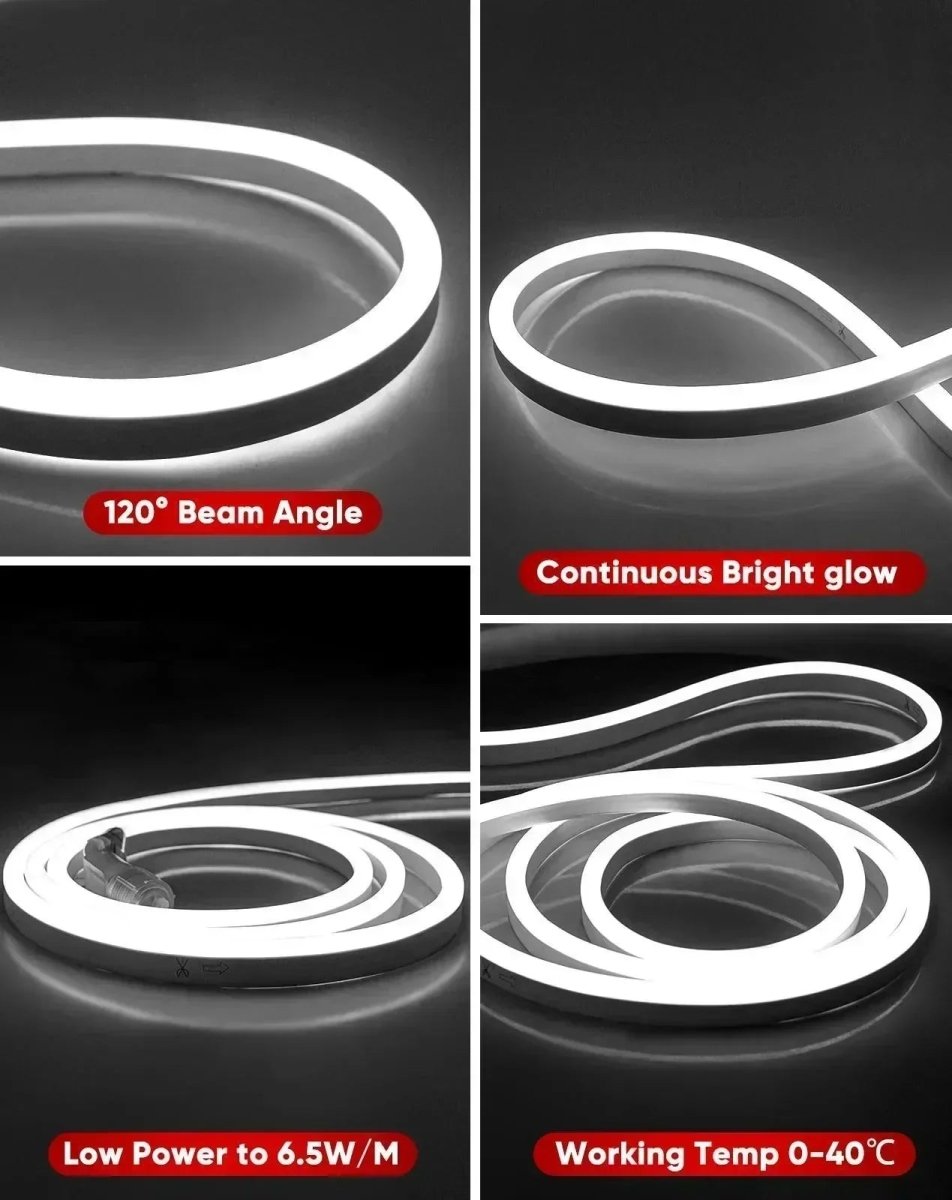 110V Bright Flexible LED Neon Rope Light, 6300K Cool White 226Lumens/M - Shine Decor