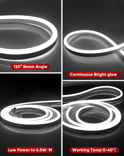 110V Bright Flexible LED Neon Rope Light, 6300K Cool White 226Lumens/M - Shine Decor
