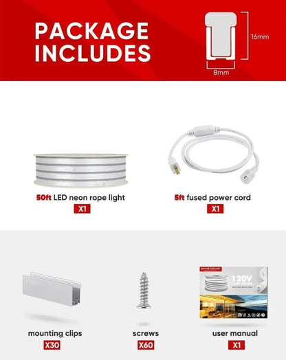 110V Bright Flexible LED Neon Rope Light, 6300K Cool White 226Lumens/M - Shine Decor