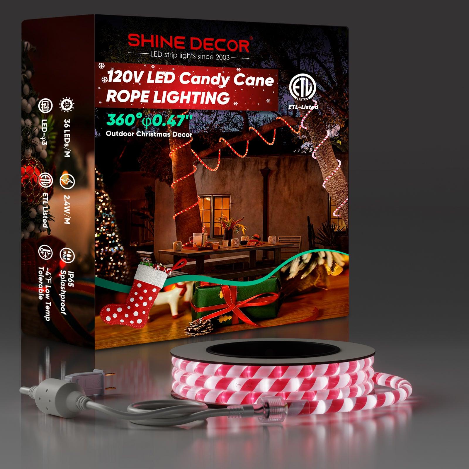110V Candy Cane Rope Light 11000K Cool White For Christmas - Shine Decor