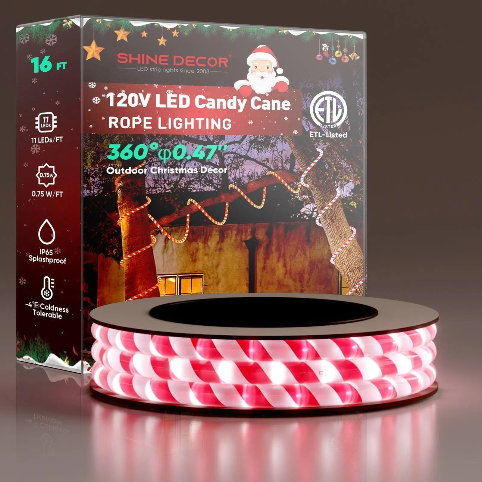 110V Candy Cane Rope Light 11000K Cool White For Christmas - Shine Decor