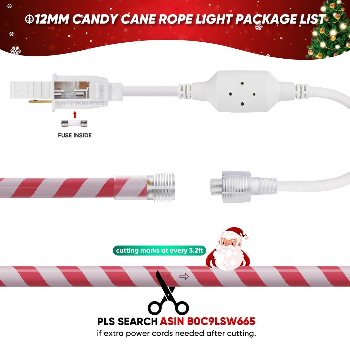 110V Candy Cane Rope Light 11000K Cool White For Christmas - Shine Decor