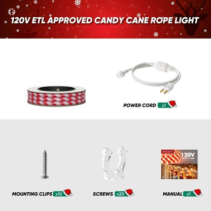 110V Candy Cane Rope Light, 11000K Cool White For Christmas - Shine Decor