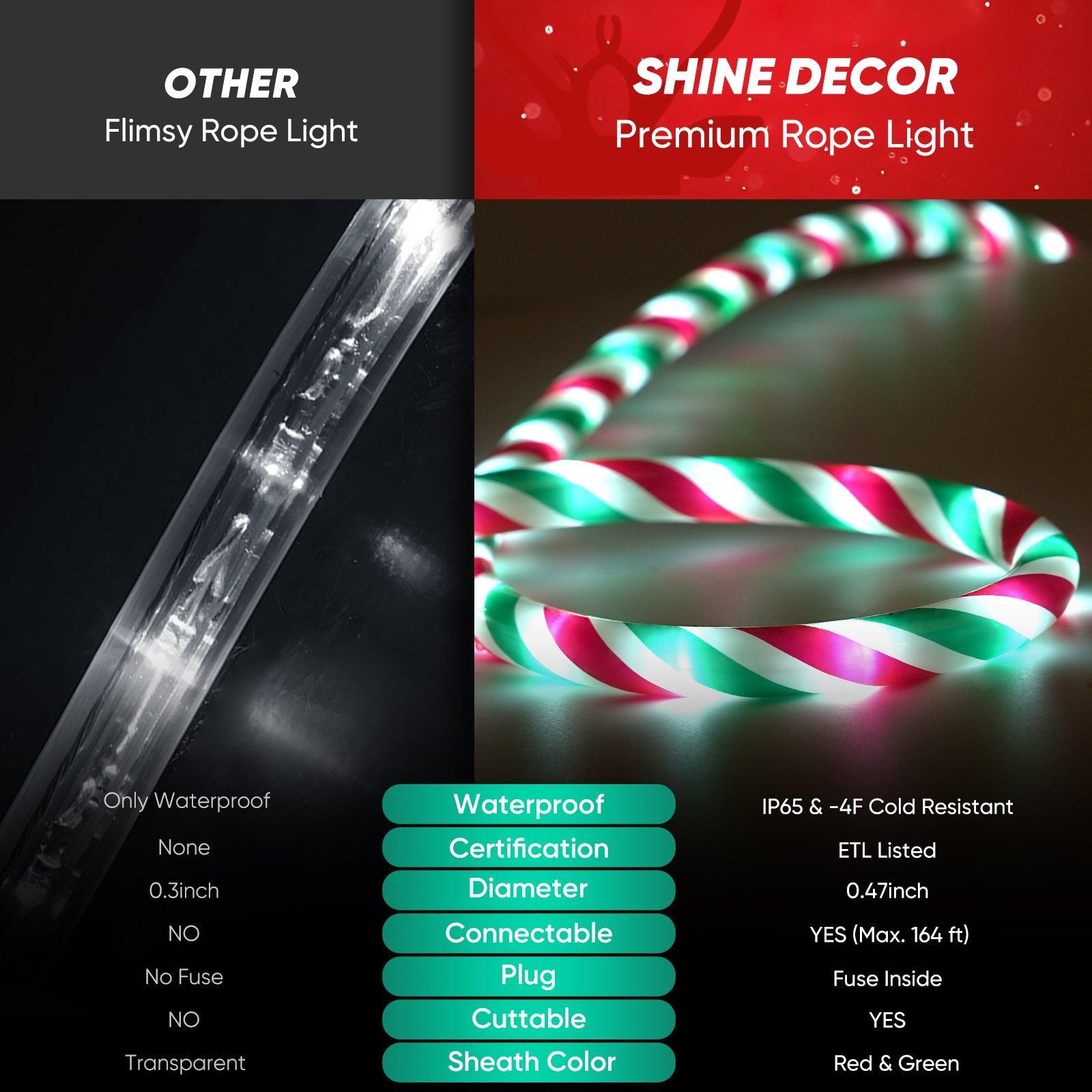 110V Candy Cane Rope Light 11000K White Red Green Christmas Rope Light - Shine Decor