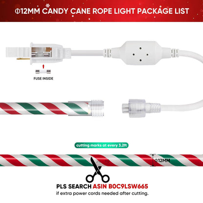 110V Candy Cane Rope Light 11000K White Red Green Christmas Rope Light - Shine Decor