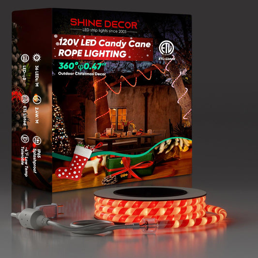 110V Candy Cane Rope Light 2800K Warm White For Christmas - Shine Decor