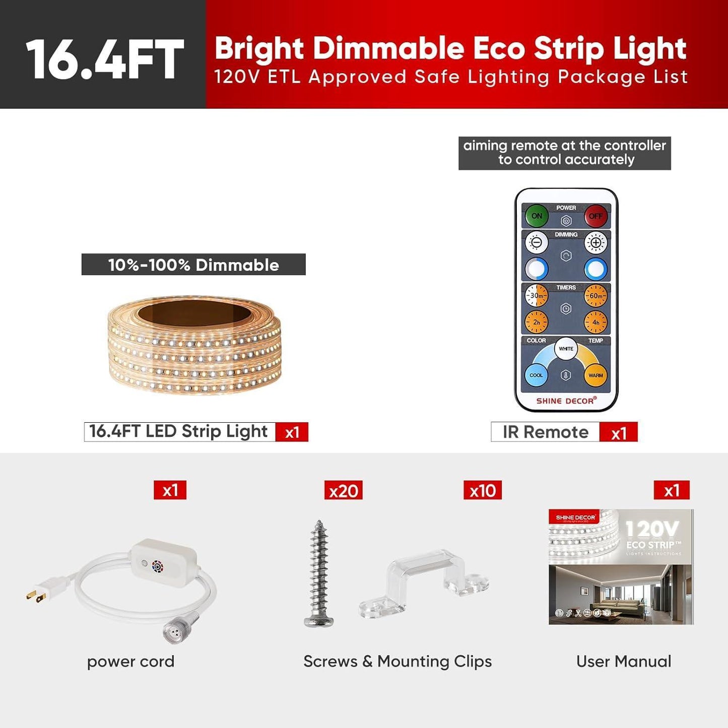 110V CCT Tunable White Strip Remote Control 2800K/4500K/6000K Changeable White - Shine Decor