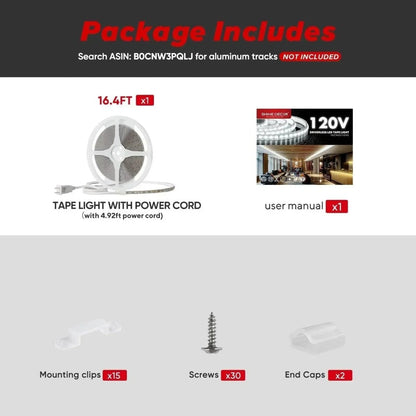 110V COB Led Strip Light, Driverless LED Tape Light-2800K Warm White 244LM/FT - Shine Decor