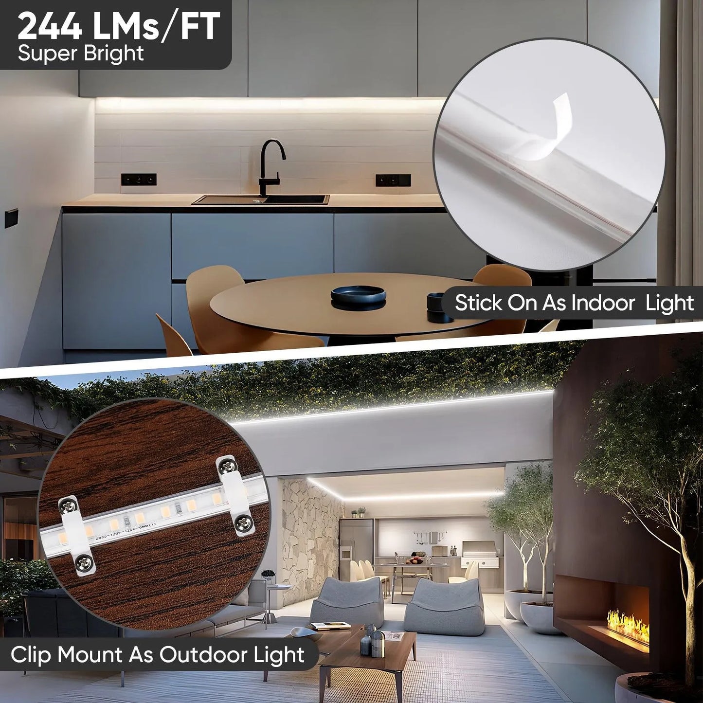 110V COB Led Strip Light Driverless LED Tape Light 6000K Cool White 244LM/FT - Shine Decor