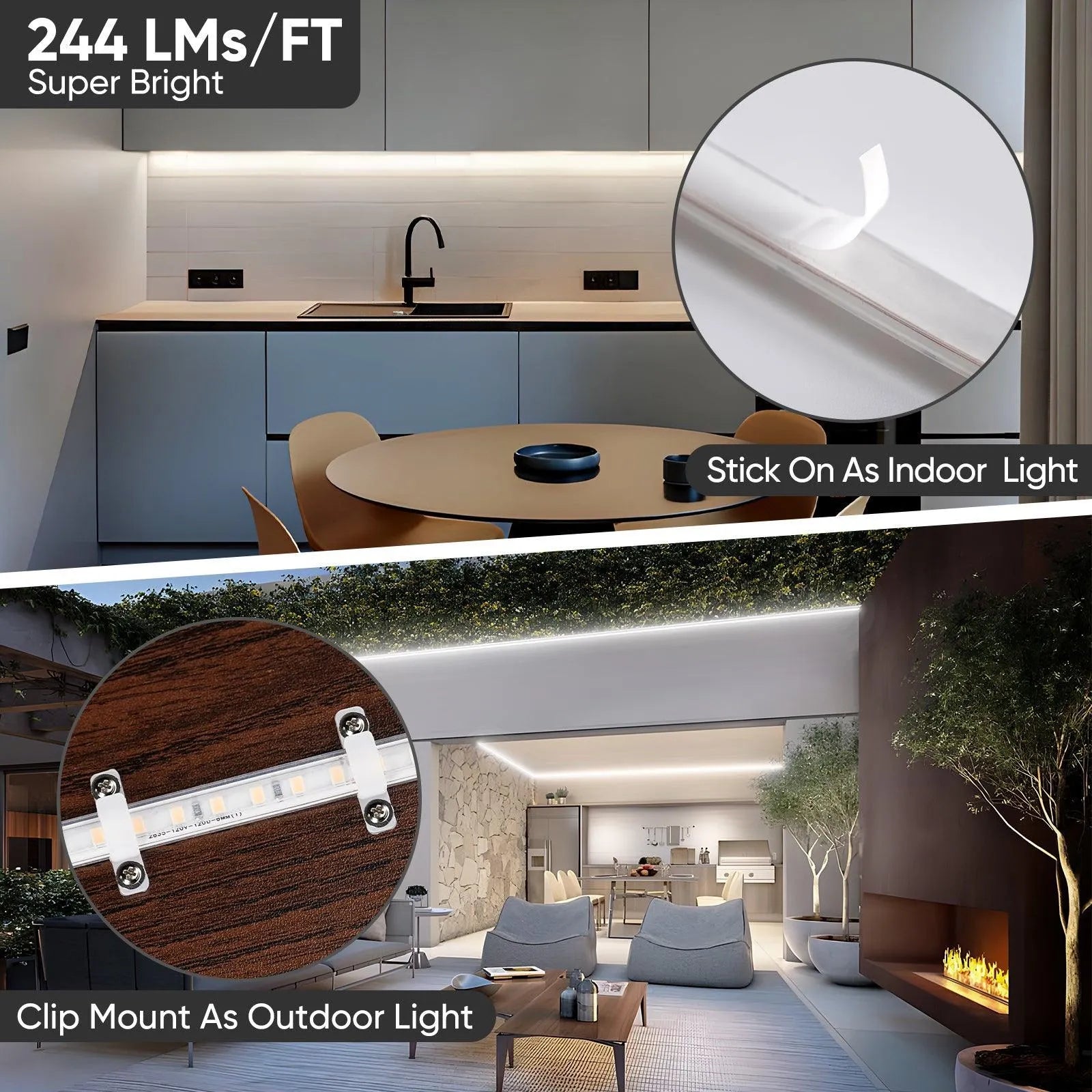 110V COB Led Strip Light Driverless LED Tape Light 6000K Cool White 244LM/FT - Shine Decor