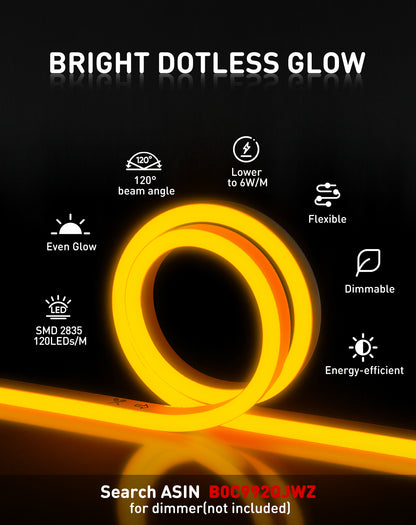 110V Eco Gold Yellow LED Neon Rope Light Energy Efficient Neon 189Lumens/M - Shine Decor