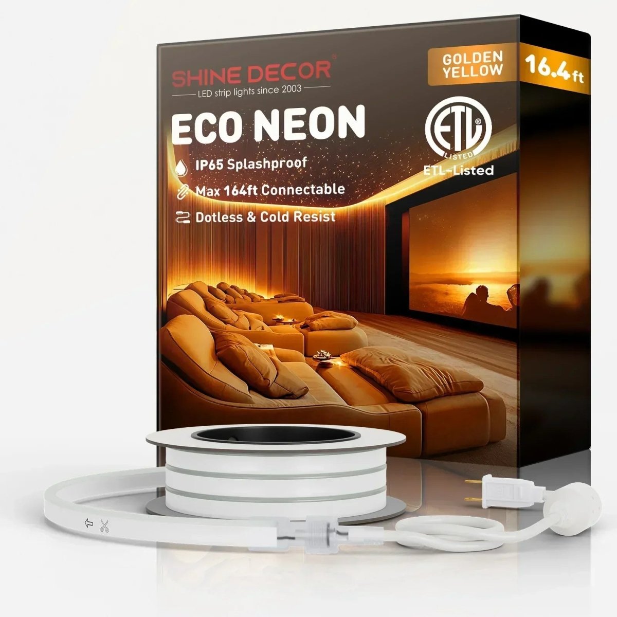 110V Eco Gold Yellow LED Neon Rope Light, Energy Efficient Neon 189Lumens/M - Shine Decor