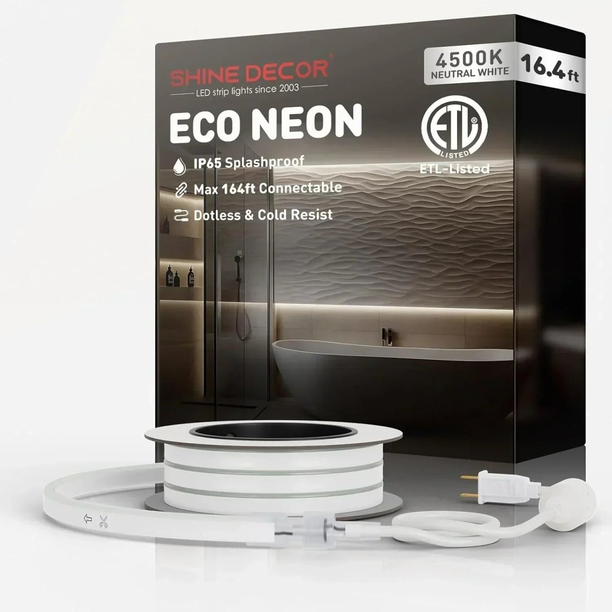 110V Eco LED Neon Rope Light, 4500K Natural White Energy Efficient 189Lumens/M - Shine Decor