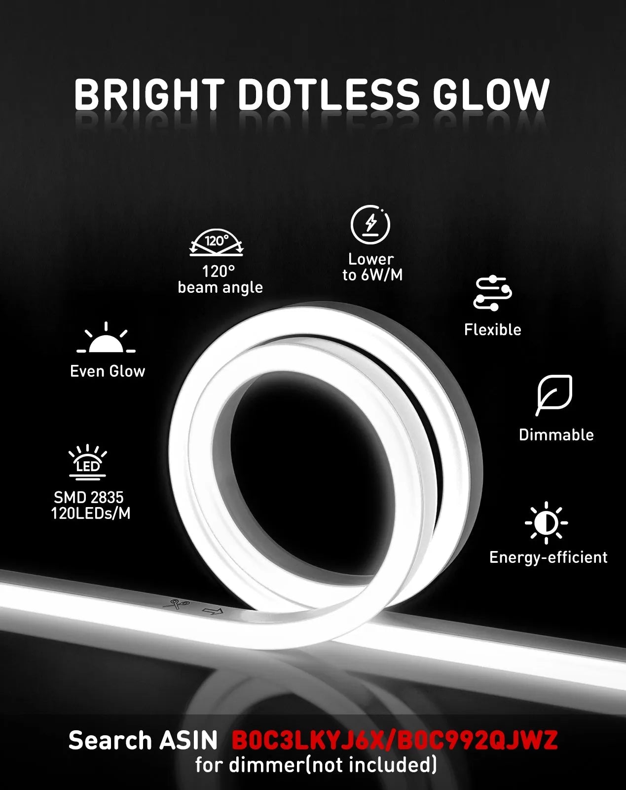 110V Eco LED Neon Rope Light 6000K Cool White Energy Efficient 189Lumens/M - Shine Decor