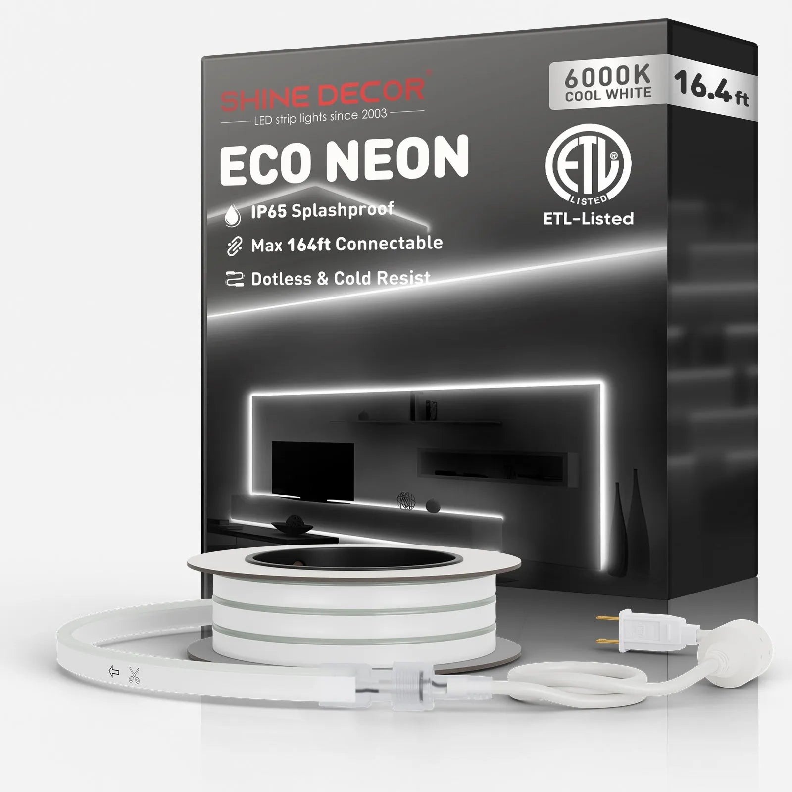 110V Eco LED Neon Rope Light 6000K Cool White Energy Efficient 189Lumens/M - Shine Decor