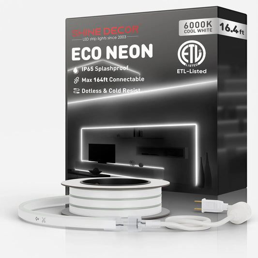 110V Eco LED Neon Rope Light 6000K Cool White Energy Efficient 189Lumens/M - Shine Decor