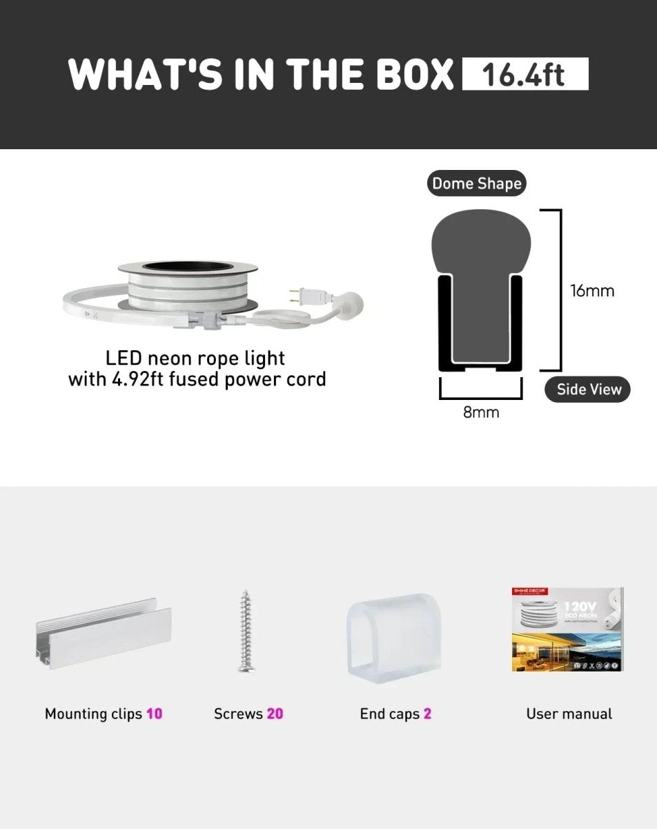 110V Eco LED Neon Rope Light, 6000K Cool White Energy Efficient 189Lumens/M - Shine Decor