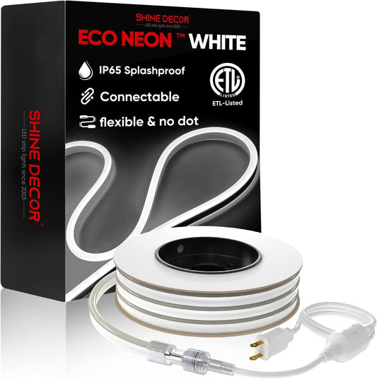 110V Eco LED Neon Rope Light Daylight White 4500K Energy Efficient 189Lumens/M - Shine Decor