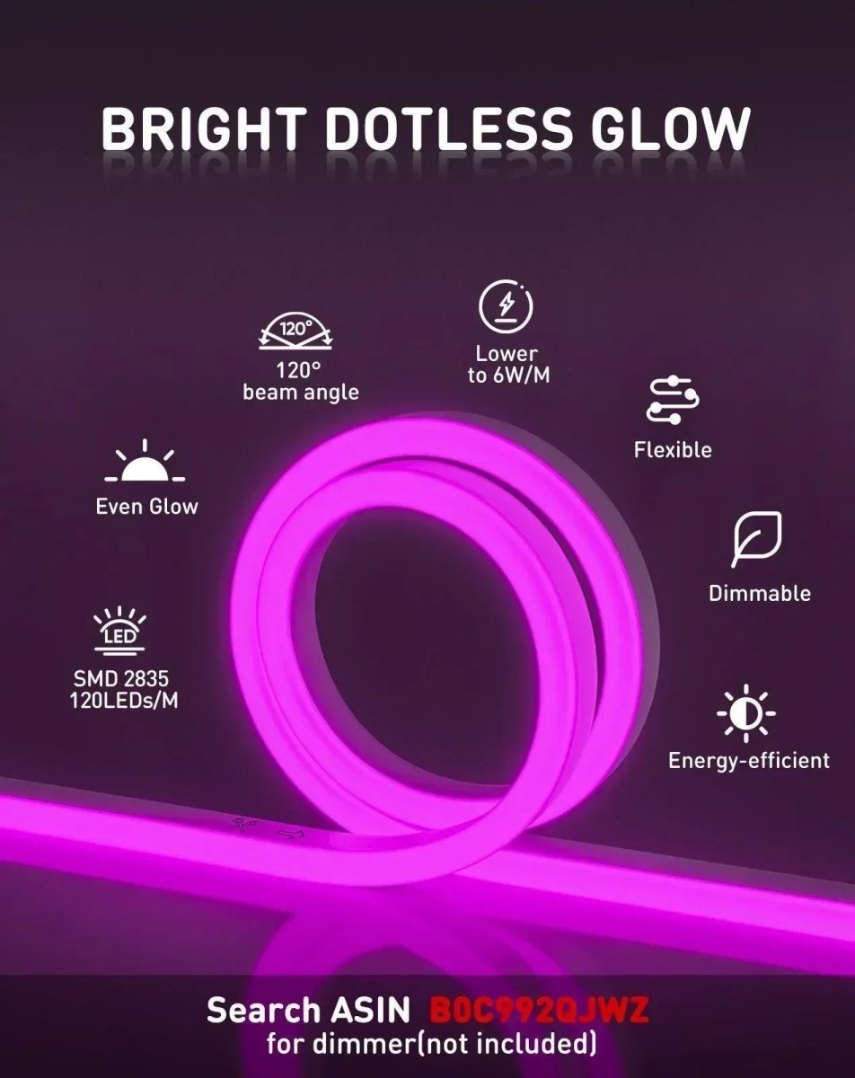 110V Eco LED Neon Rope Light, Purple Energy Efficient Neon 189Lumens/M - Shine Decor