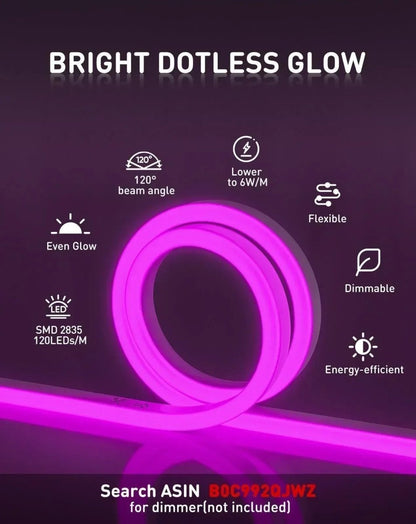 110V Eco LED Neon Rope Light, Purple Energy Efficient Neon 189Lumens/M - Shine Decor