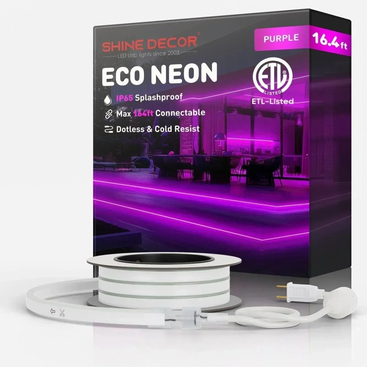 110V Eco LED Neon Rope Light, Purple Energy Efficient Neon 189Lumens/M - Shine Decor
