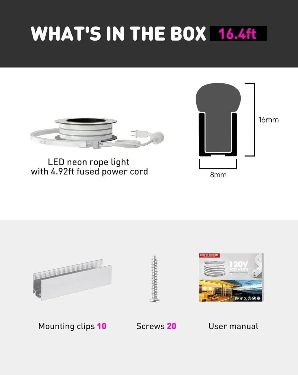 110V Eco LED Neon Rope Light, Purple Energy Efficient Neon 189Lumens/M - Shine Decor