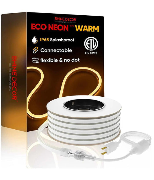 110V Eco LED Neon Rope Light Warm White 2600K Energy Efficient 189Lumens/M - Shine Decor