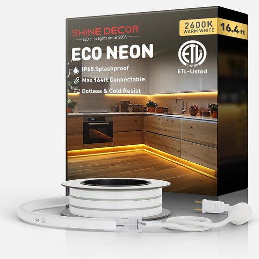 110V Eco LED Neon Rope Light Warm White 2600K Energy Efficient 189Lumens/M - Shine Decor